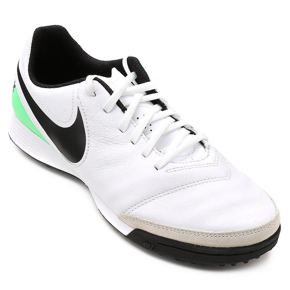 Chuteira Society Nike Tiempo Genio 2 Leather TF - Branco e Verde 819216-103  - Claus Sports - Loja de Material Esportivo - Tênis, Chuteiras e Acessórios  Esportivos