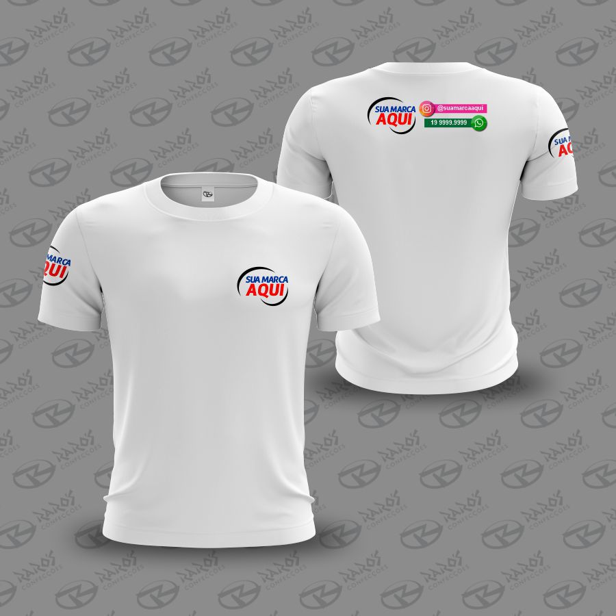 Camiseta Branca Personalizada Frente, Costas e Manga - Uniforme - Raro's  Confecções - Uniforme Personalizado