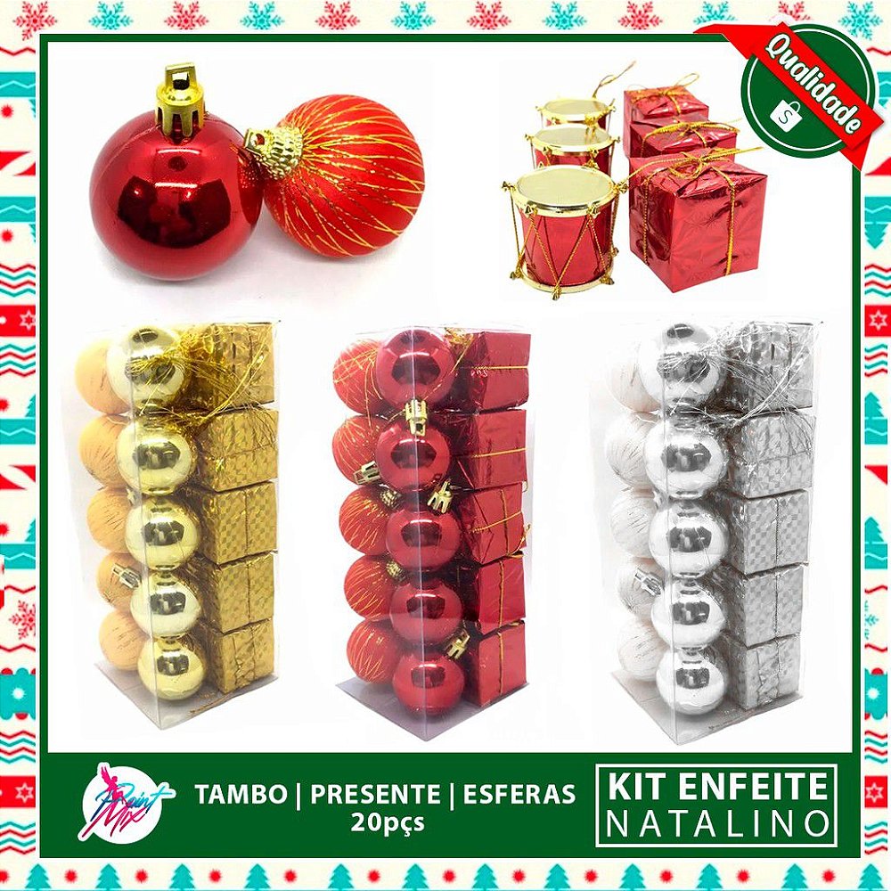 Kit Natalino 20 Peças Bolinhas Tambor Caixinha Enfeites de Natal Arvore - POINT MIX ACESSORIOS Kit Natalino 20 Peças Bolinhas Tambor Caixinha Enfeites de Natal Arvore - POINT MIX ACESSORIOS