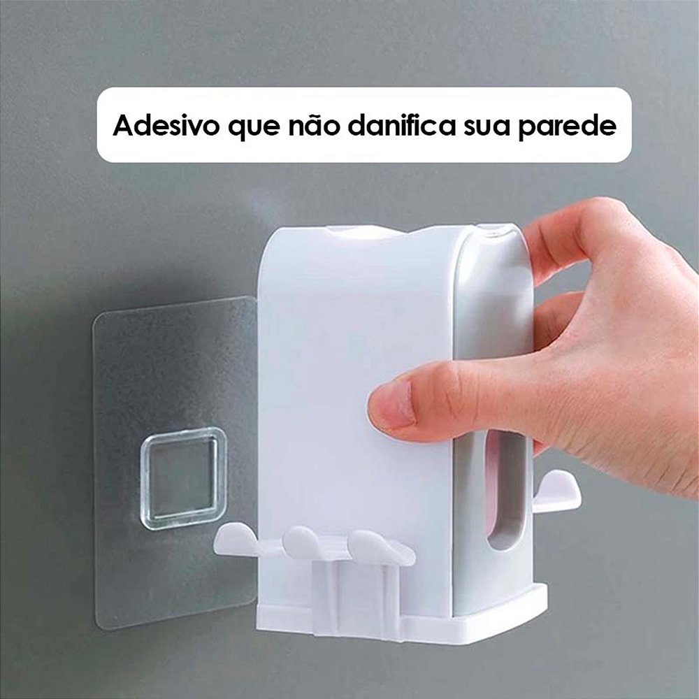 Dispenser Aplicador Creme Dental Suporte 4 Escovas Banheiro Parede