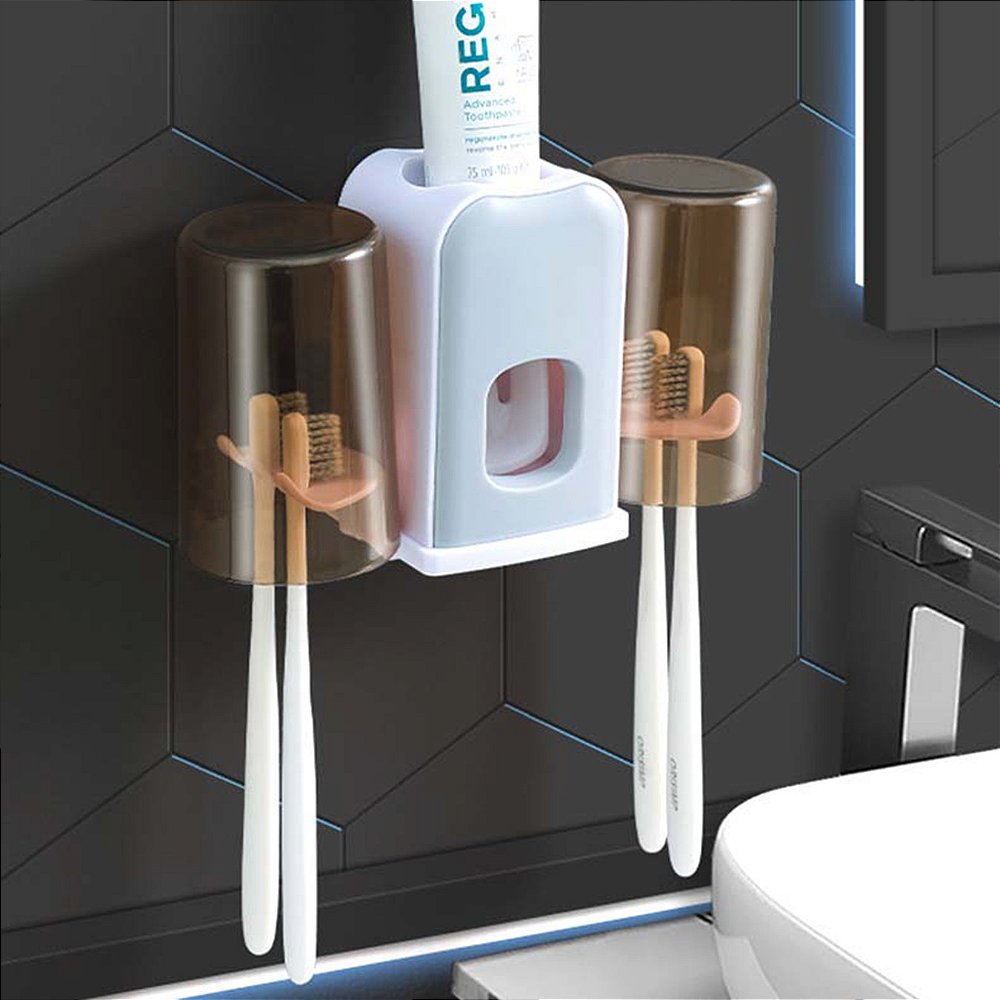 Dispenser Aplicador Creme Dental Suporte 4 Escovas Banheiro Parede