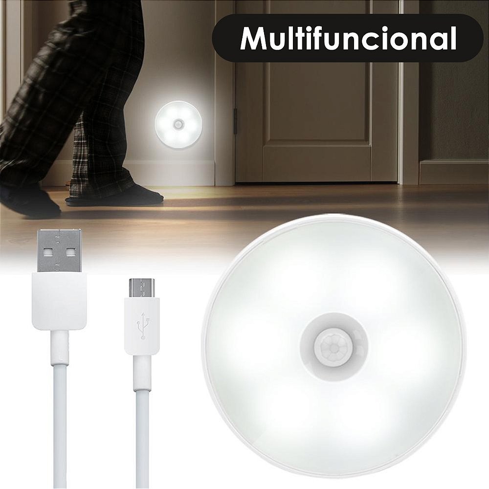 Luminárias Led S/ Fio Com Sensor Presença Usb Recarregável Luz Quente e