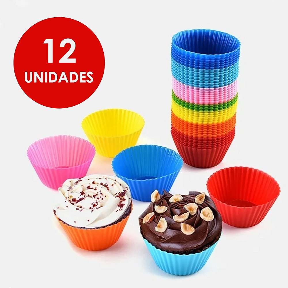 Formas Silicone Mini Cupcake Bolo Muffin Assadeira Kit Com 12 Unidades ...