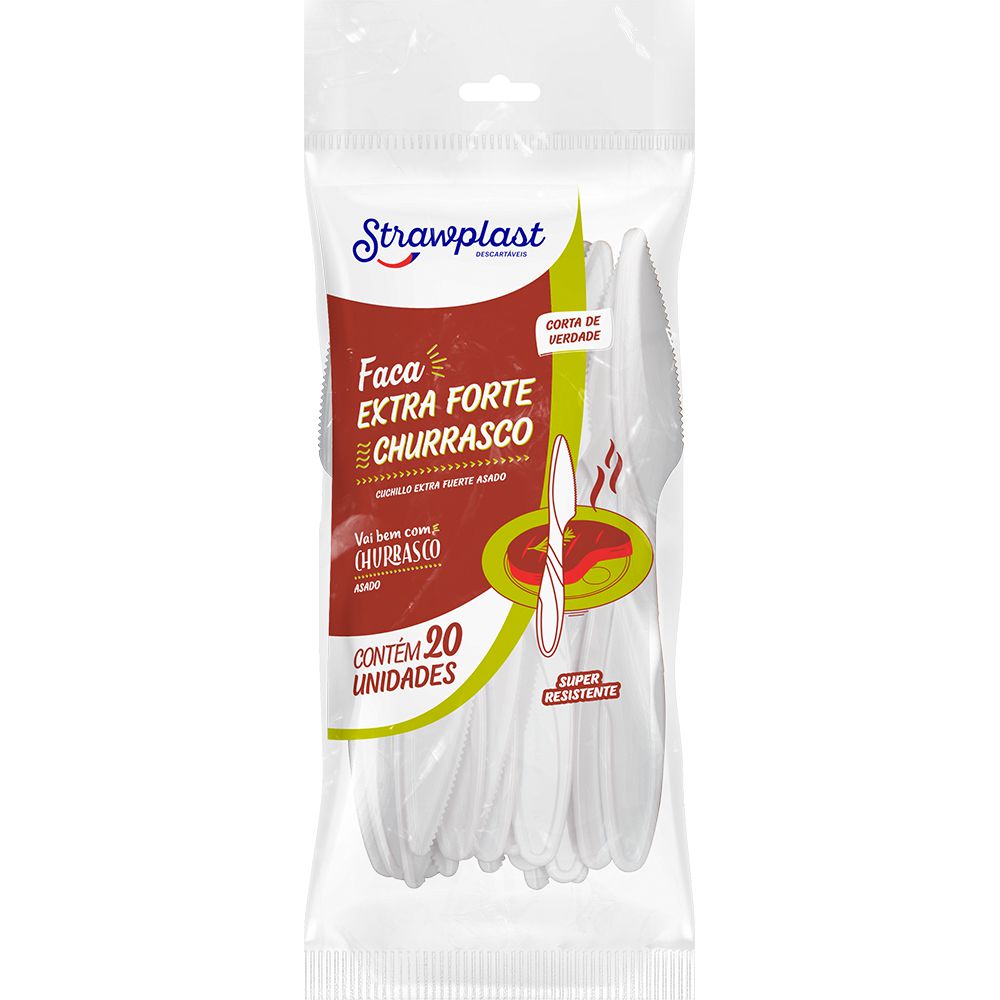 Faca Extra Forte Descartável para Churrasco Strawplast 20Un Lojas
