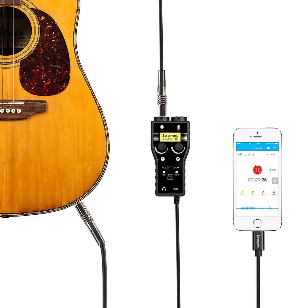 Interface de áudio 2 canais celular para Iphone Ideal para live