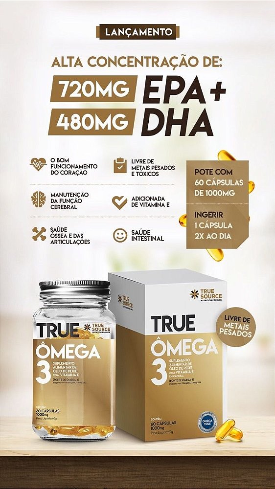 Ômega 3 Com Vitamina E True Source Selo Ifos 60 Cáps Fast Suplementos