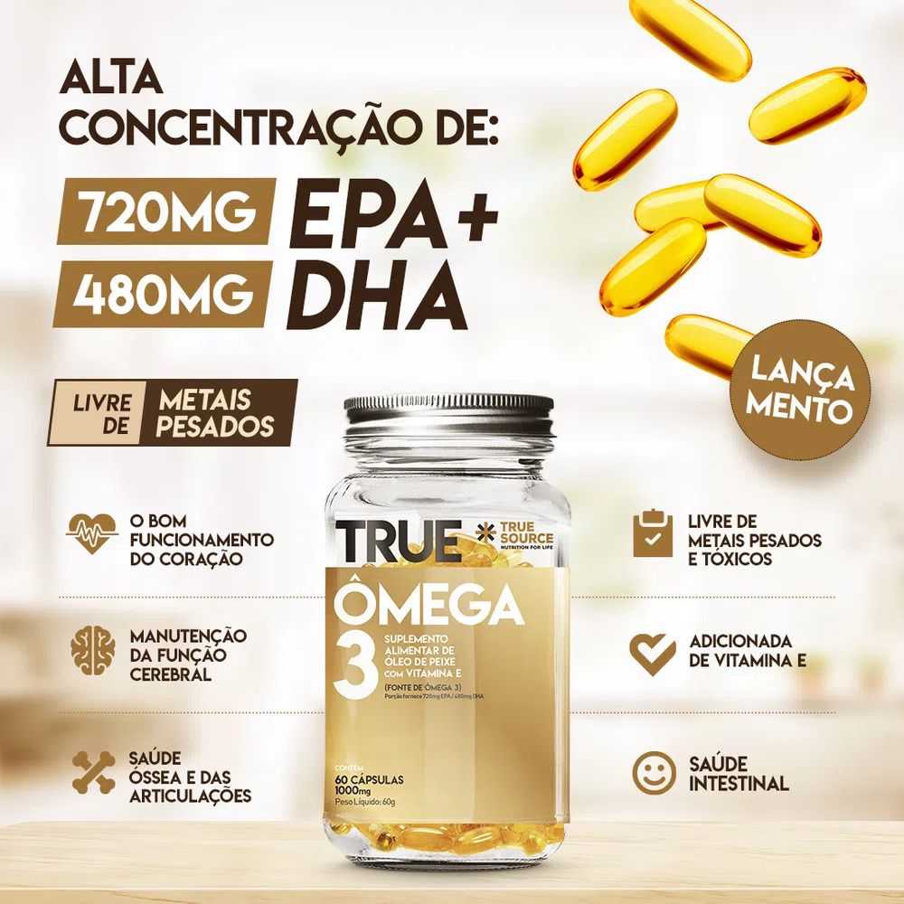 Ômega 3 Com Vitamina E True Source Selo Ifos 60 Cáps Fast Suplementos