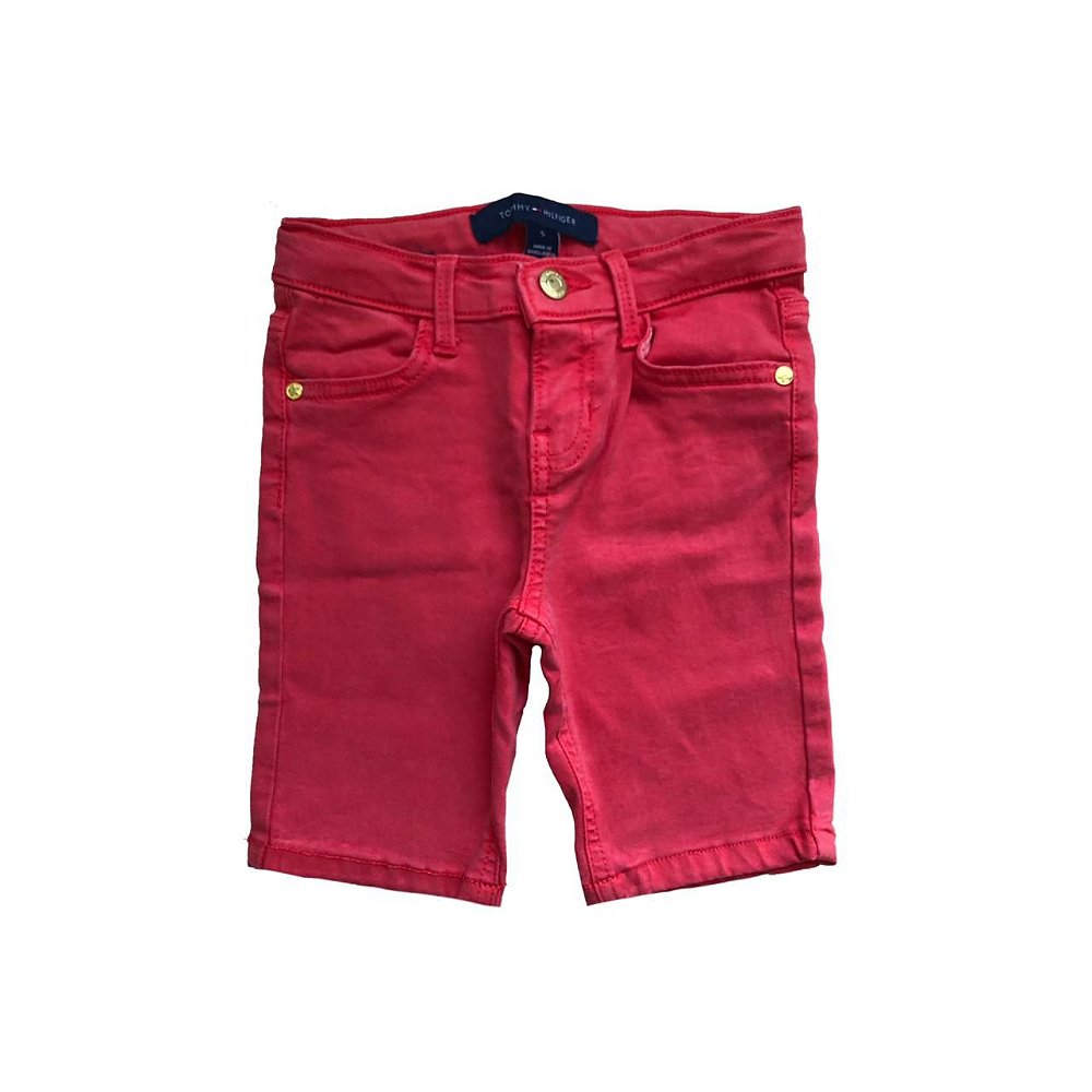bermuda vermelha jeans