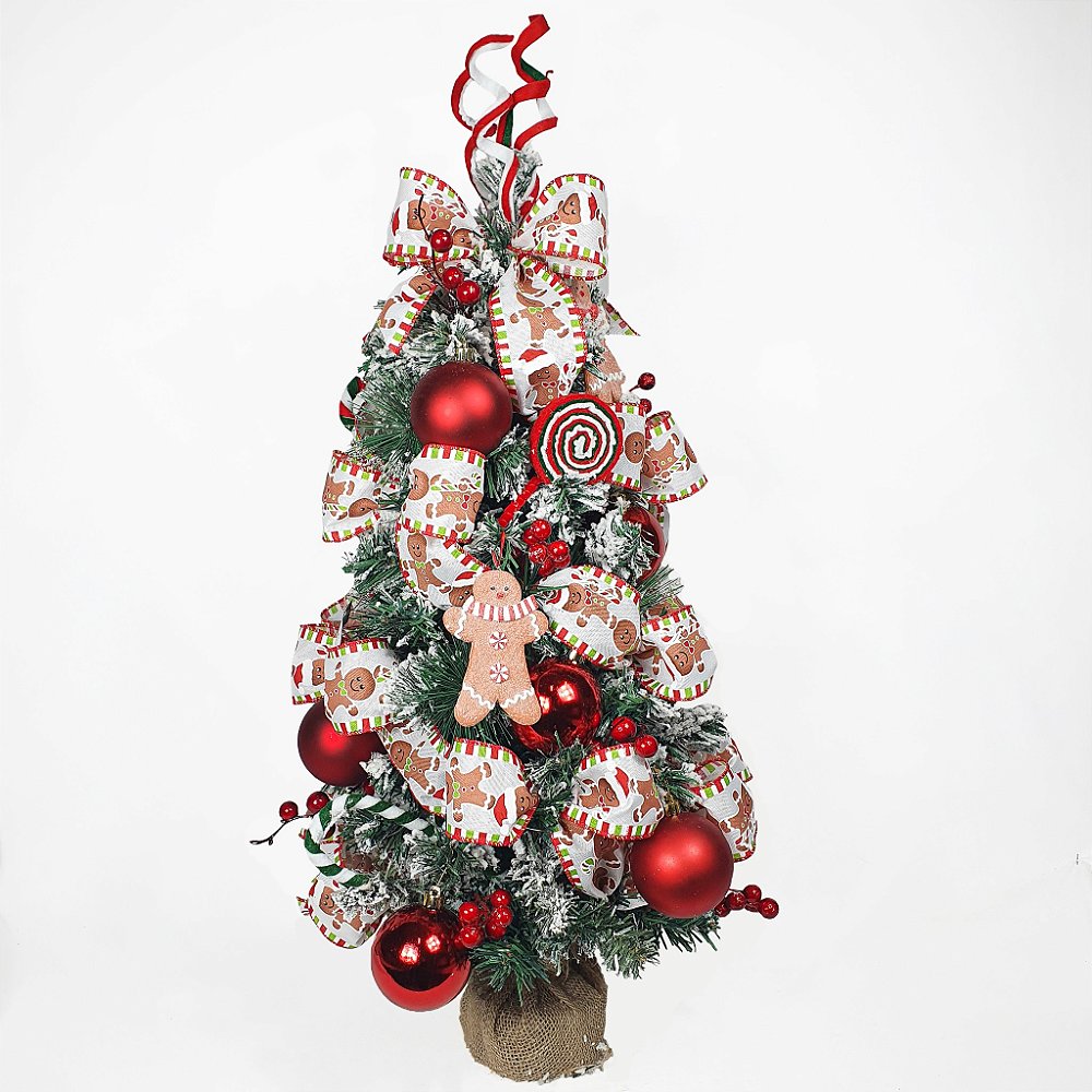 Árvore de Natal Decorada Nevada Biscoitos - 35cm x 72cm - Christa  De...Coração