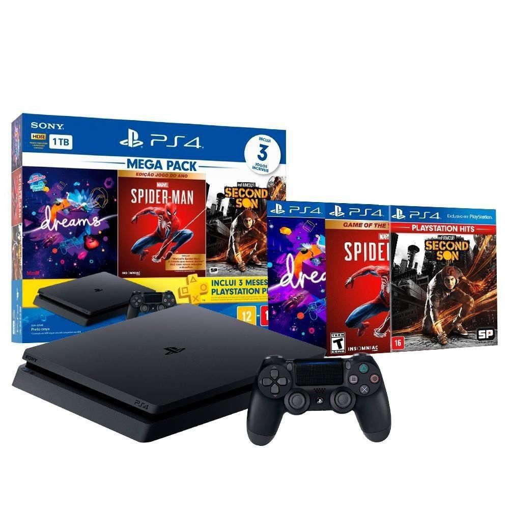 PlayStation 4 Mega Pack Slim 1TB NOVO Meu Game Favorito