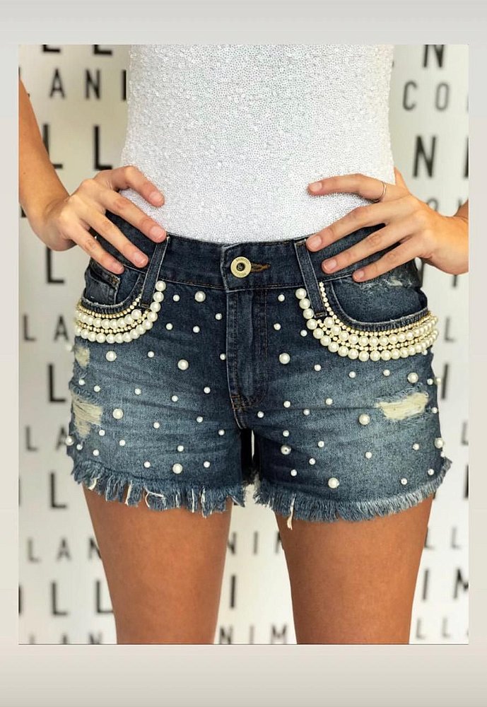 short jeans com bordado