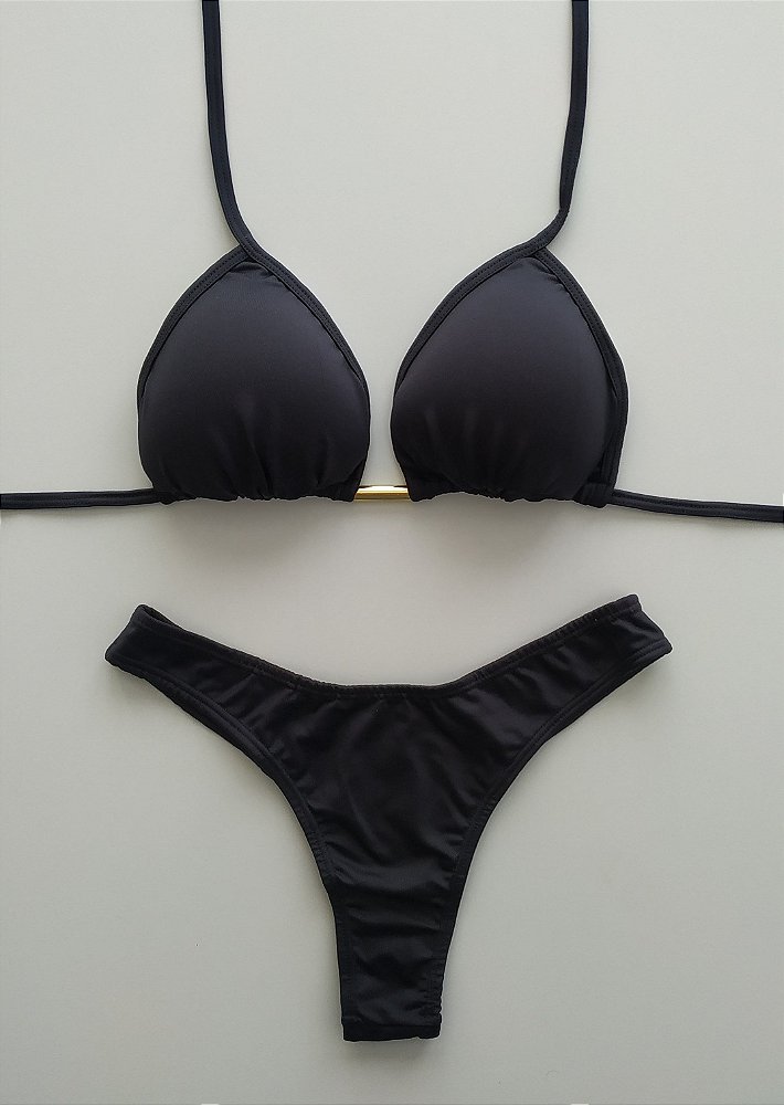 Biquíni cortininha preto fio dental Clearance