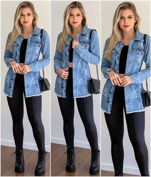 Jaqueta jeans longa - RK Moda Feminina