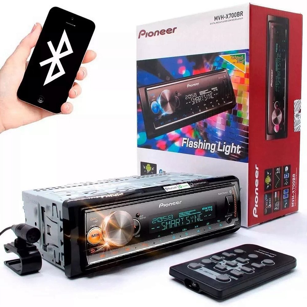 Rádio Automotivo Pioneer MVHX7000BR USB AUX Bluetooth MP3 Player 1 Din Spotify Mixtrax Sync