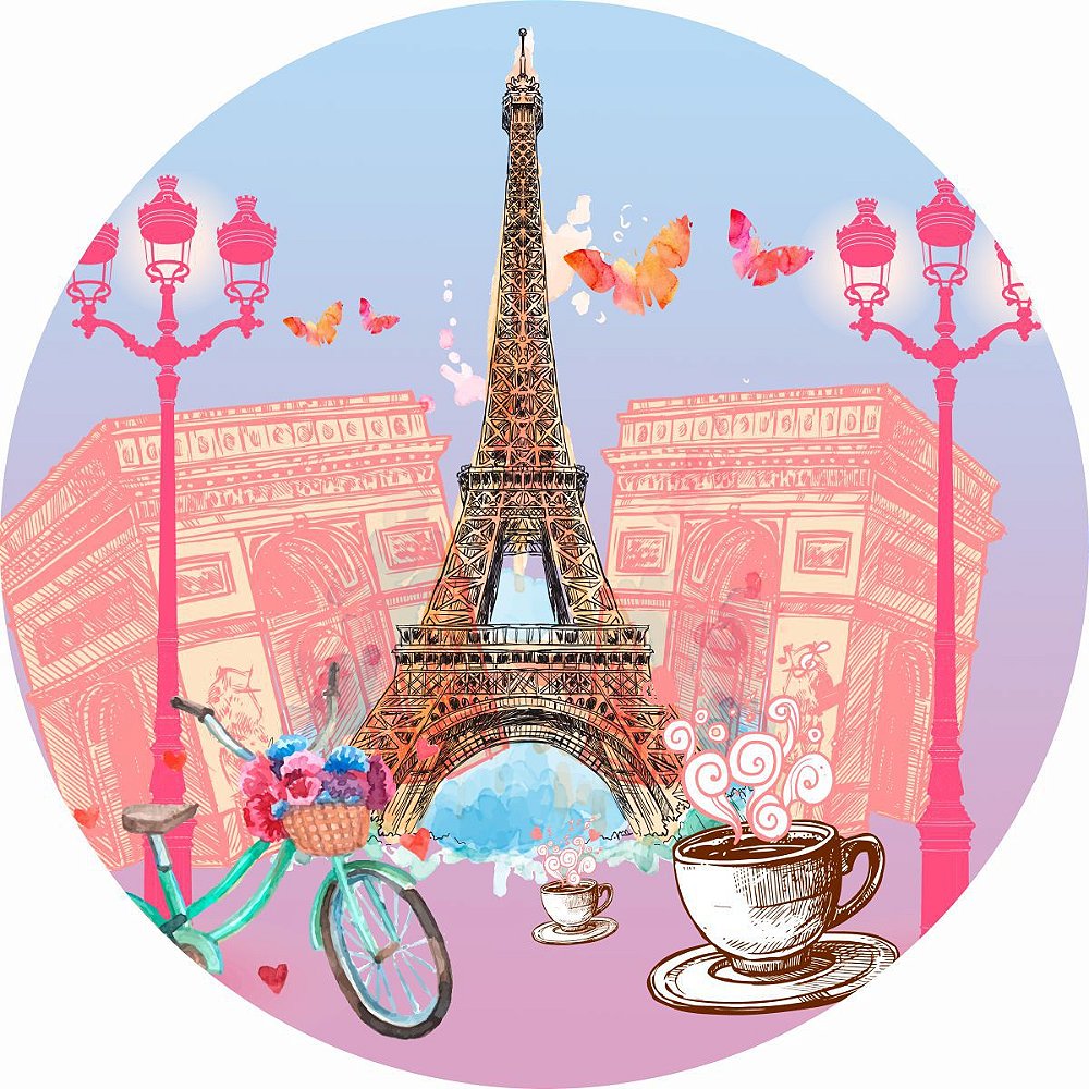 Painel de Festa Redondo em Tecido Sublimado Paris Love - Sublime Sonhos