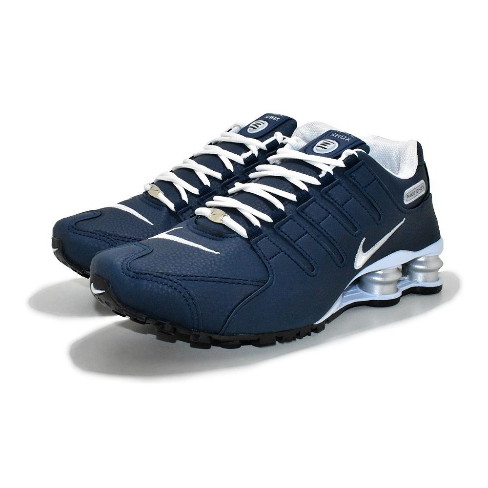 nike shox nz prata e azul marinho