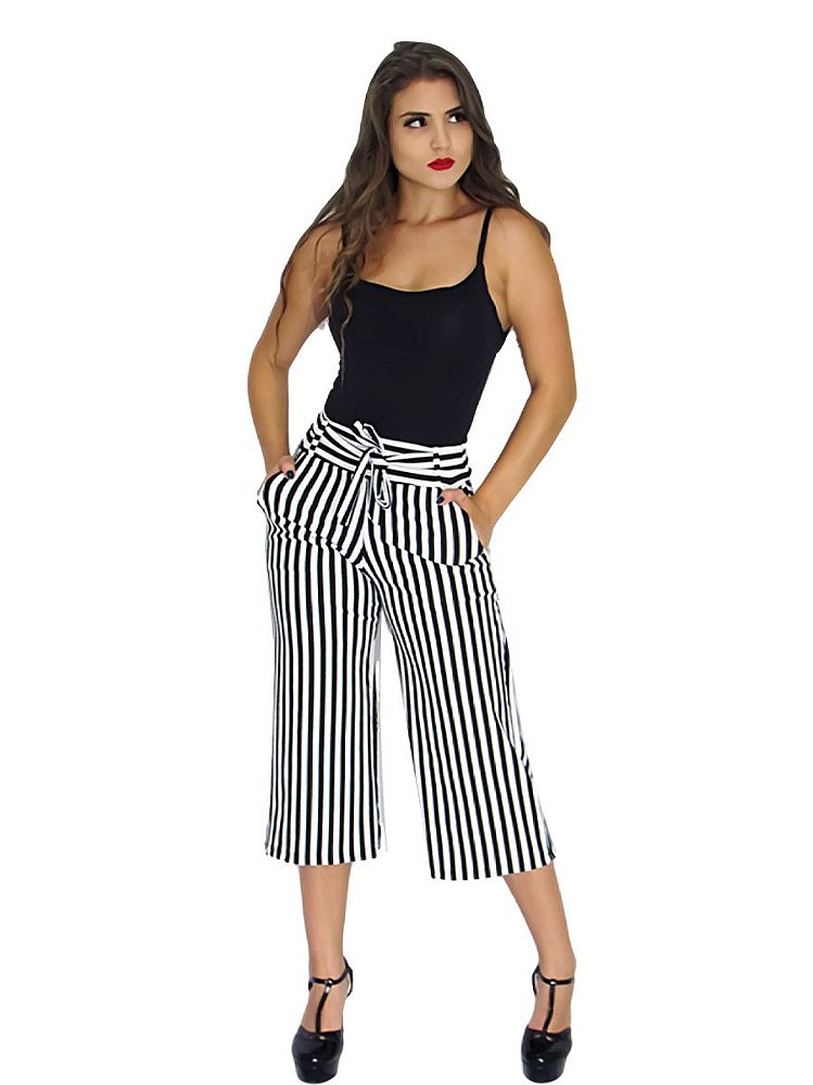 Calça Pantacourt Pantalona Listrada E Lisa - Morenna Pimentta® | Moda com  uma pitada a mais de estilo. 🌶
