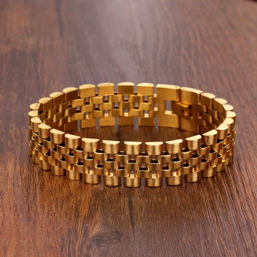 Pulseira de Aço Masculina Dourada Bracelete Banhado a Ouro 18K - Anéis -  Presentes - Cordões Masculinos - Pulseiras - Relógio Masculino - Relógio  Feminino - 10x Sem Juros - Frete Grátis