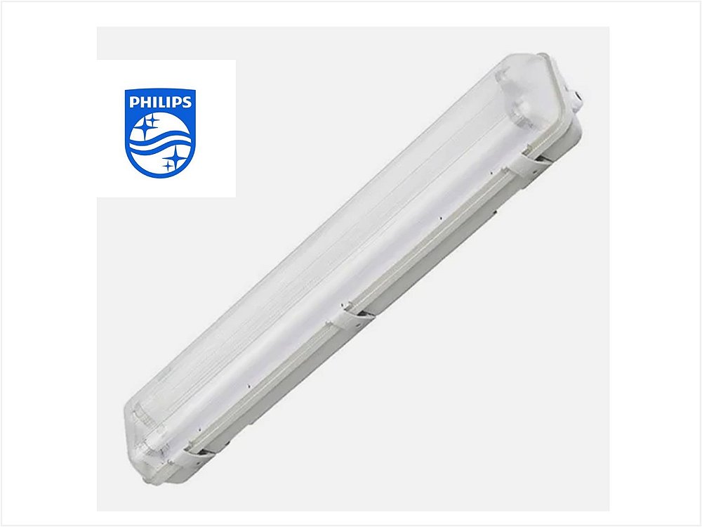 Kit Luminária Hermética Blindada + 2 Lâmpadas Tubular Philips