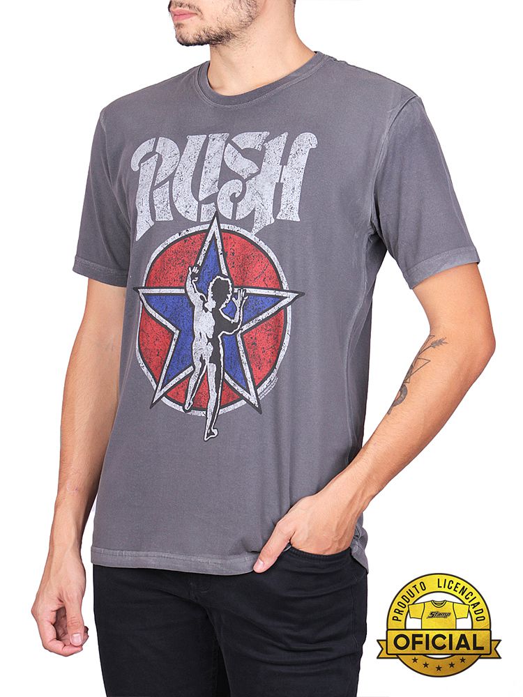 Camiseta Rush Estonada Cinza - Receba em Casa - Art Rock Camisetas