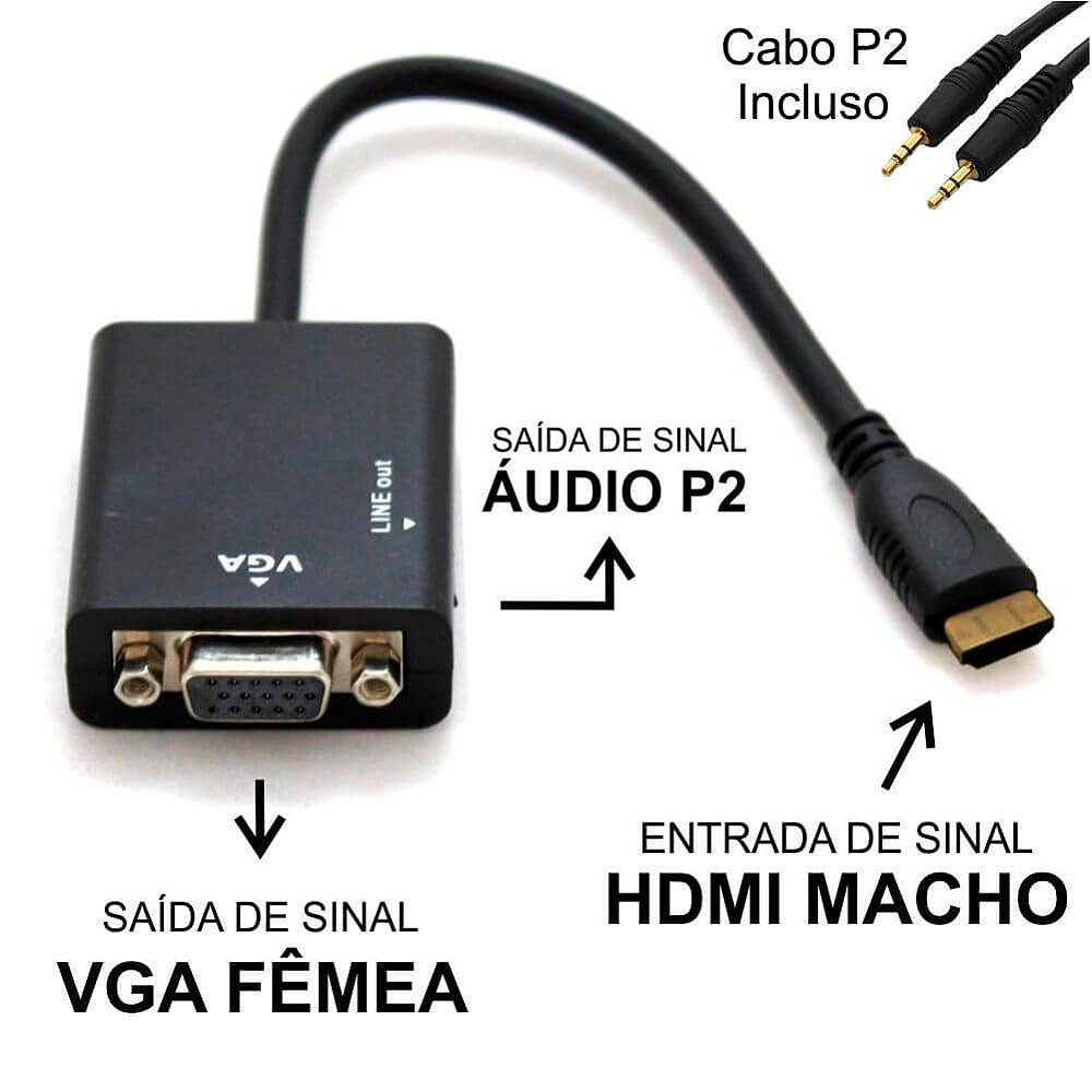 Cabo Conversor Adaptador De Hdmi Para Vga Com Áudio - Sua Casa Conectada  Num Click!
