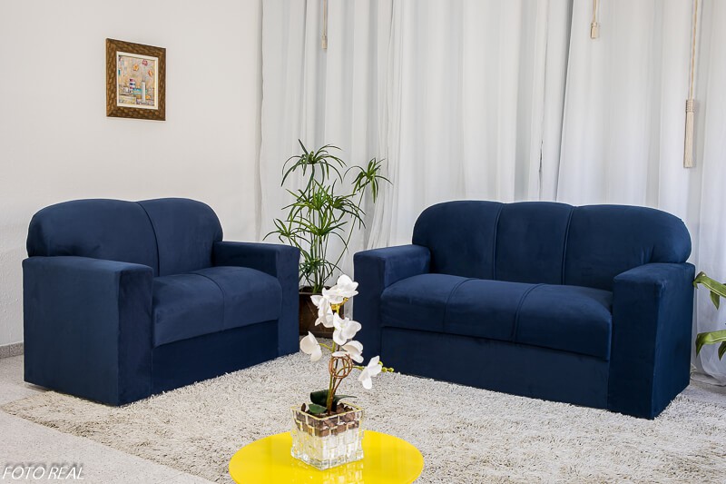 Conjunto Sofá 3 e 2 lugares Xaropinho Suede Azul Ronaldão Móveis