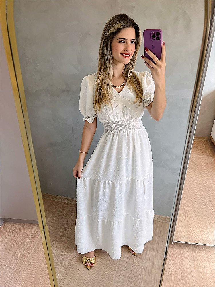 Vestido Branco longo em crepe - MMuniz Store