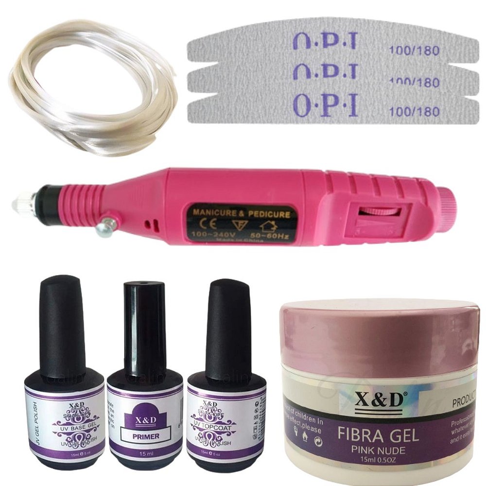 Kit Unhas Em Gel Prep Top Coat Primer Base Gel Fiber Lixadeira B Makeup