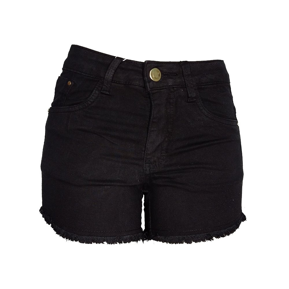 short preto cintura alta desfiado