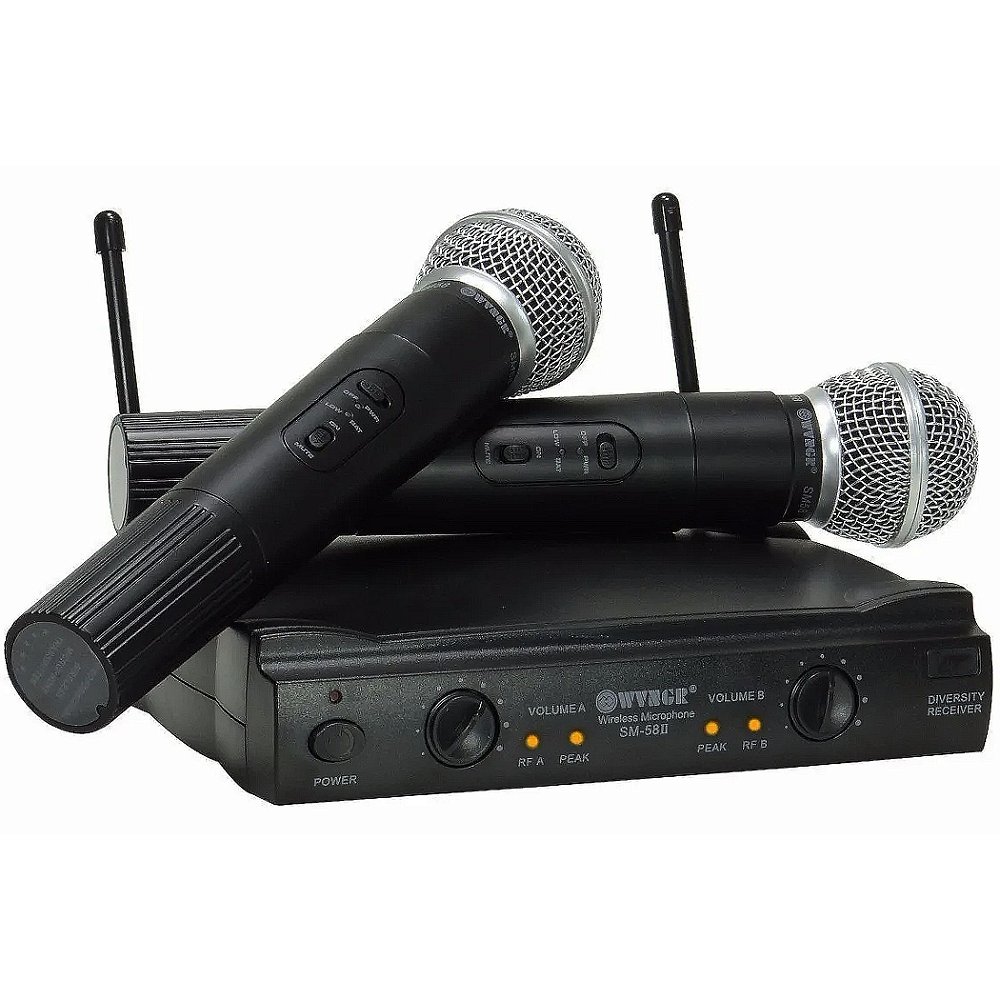 Microfone Sem Fio Wireless UHF Duplo Com Receptor de Sinal Karaokê - YDTECH