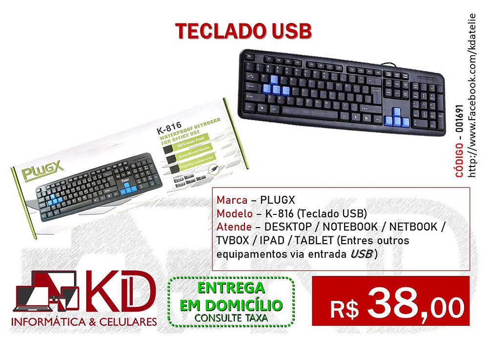 TECLADO USB (PLIGX) (K-816) - KD INFORMATICA ONLINE