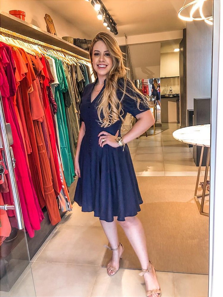 vestido de linho azul marinho