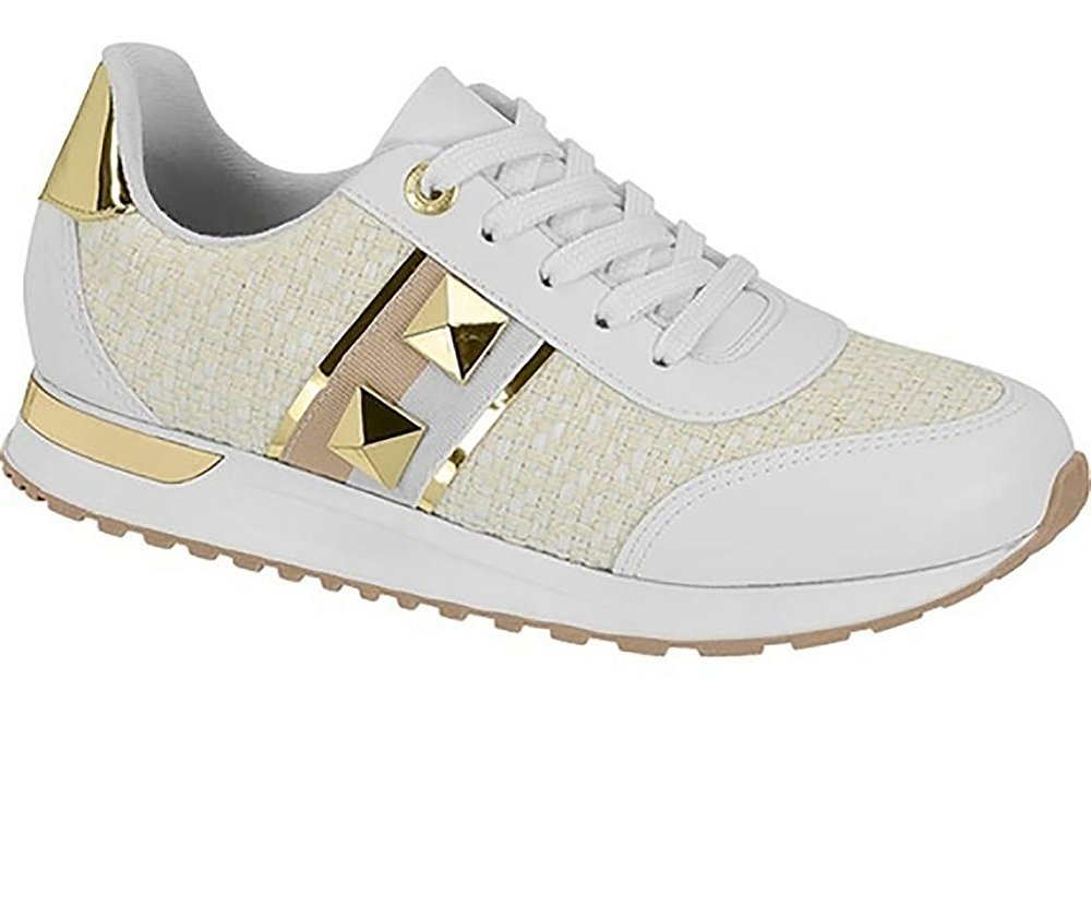tenis feminino branco com cadarço e detalhes dourados vizzano - Kalceaki  Calçados | Calçados Numeração Grande do 33 ao 45