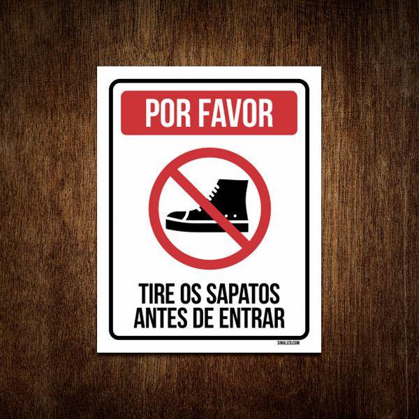 Placa De Sinalização Por favor, tire os sapatos antes de entrar