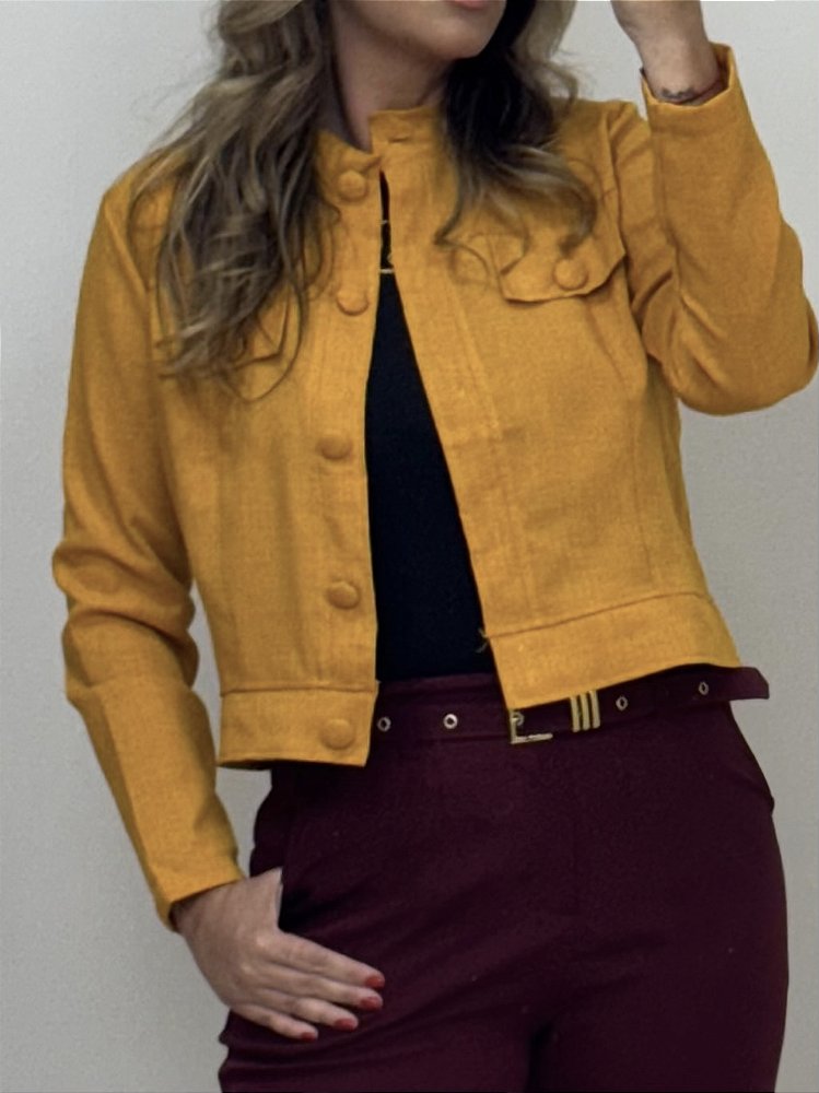 JAQUETA LINHO MOSTARDA (AR25-804) LOJA ACESSO RESTRITO Temos