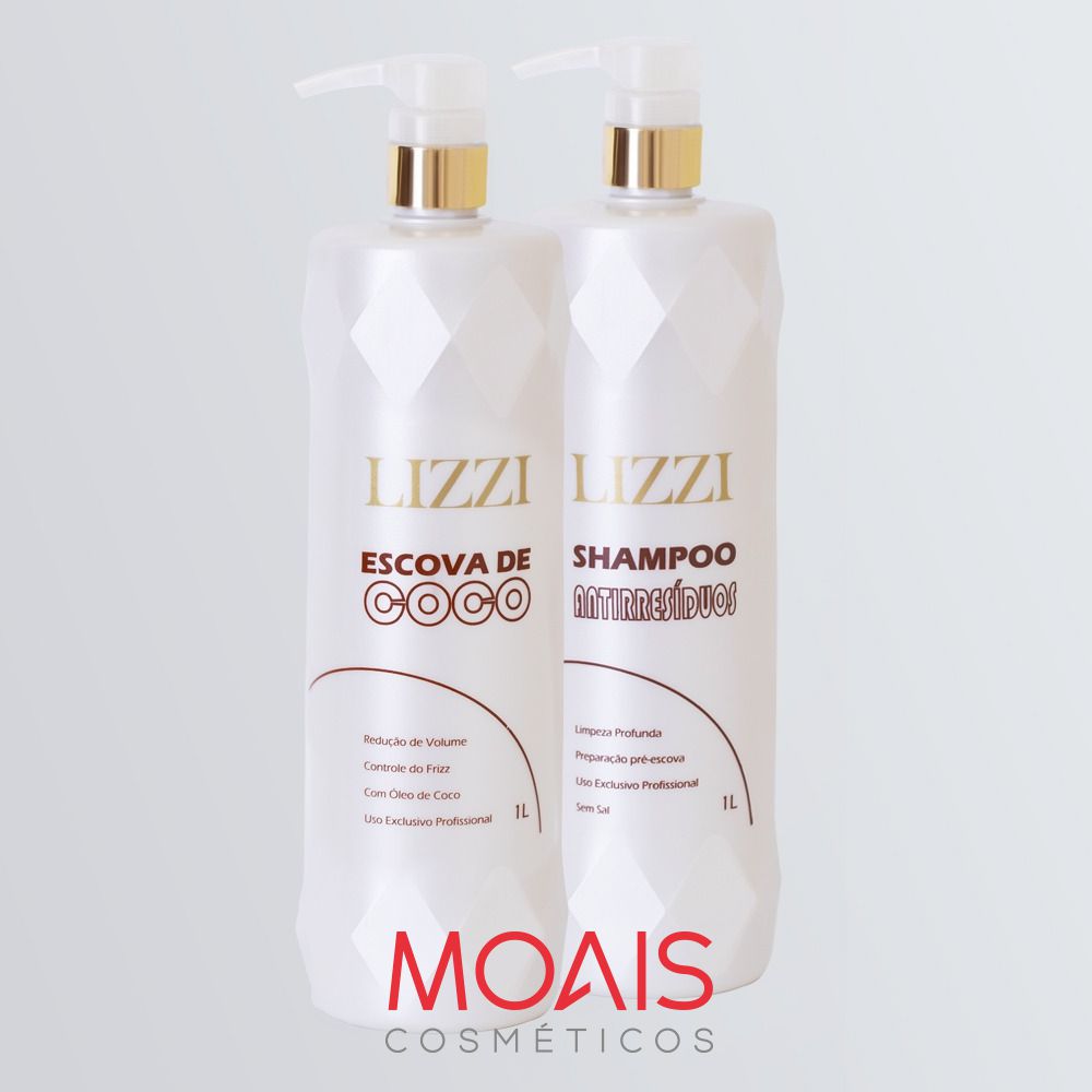 Kit Progressiva Lizzi Escova de Coco com Formol (Shampoo+Fluído) 1 L -  https://moaiscosmeticos.com.br