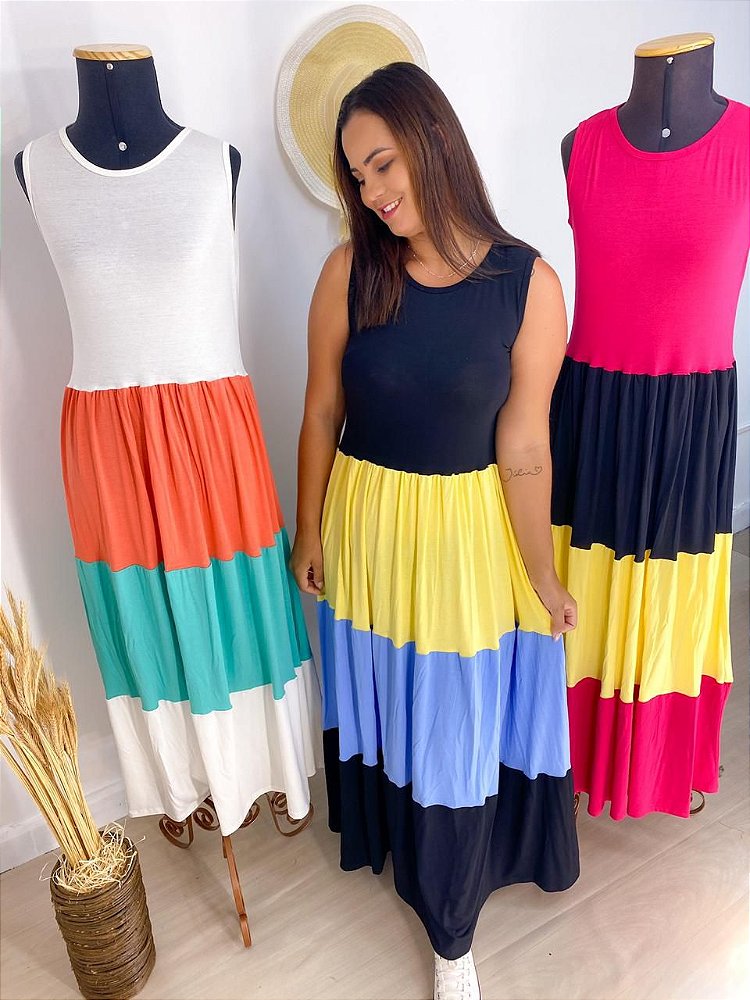 vestido longo bicolor