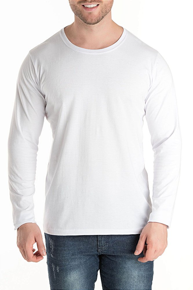 Camiseta Algodão Lisa Manga Longa Masculina Branca - ..:: Innovare Sul ::..  Loja de Camisas Bordadas Personalizadas