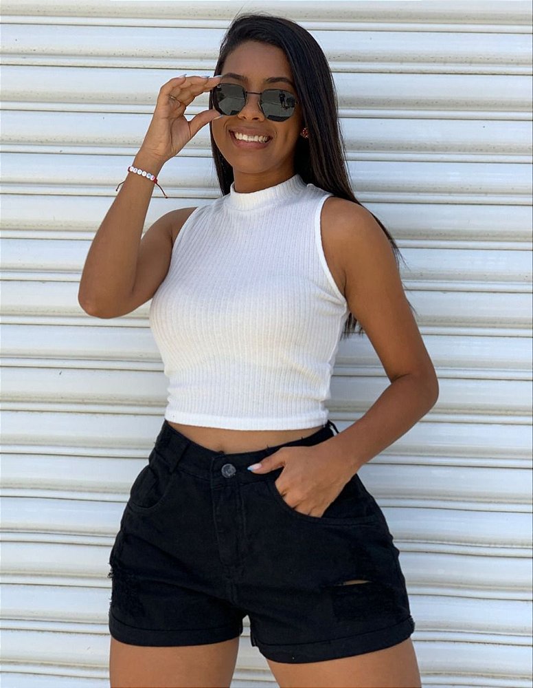 SHORT JEANS PRETO - Moda Feminina e 