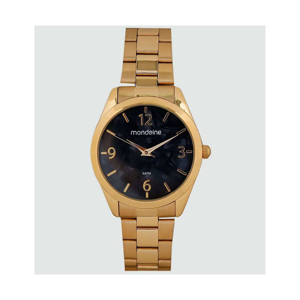 Relógio Feminino Mondaine Dourado Fundo Preto Trabalhado - Jabem - Relógios  para todos