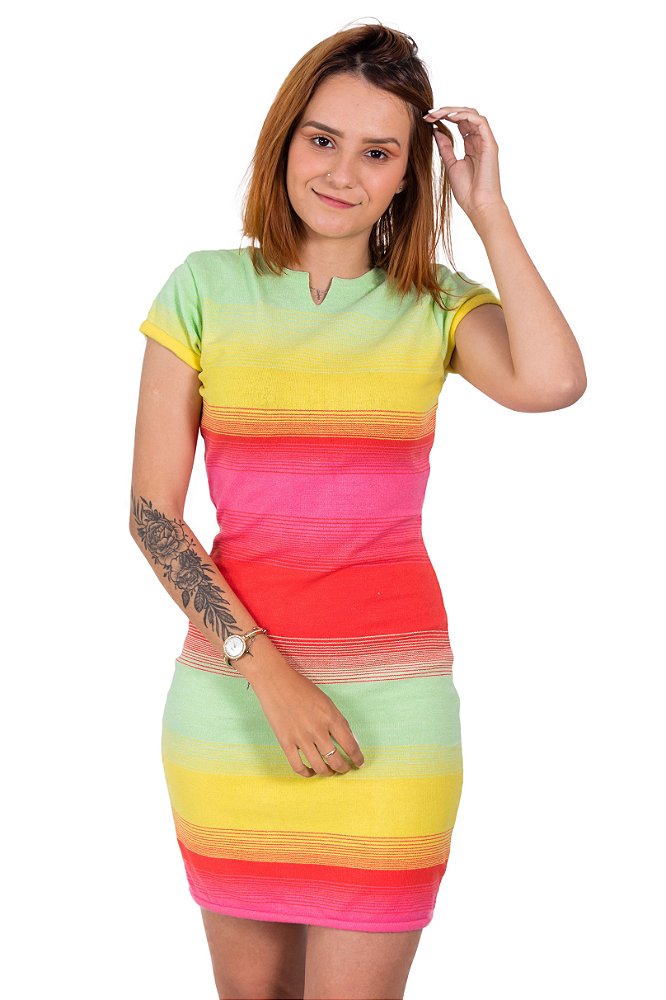 vestido curto colorido