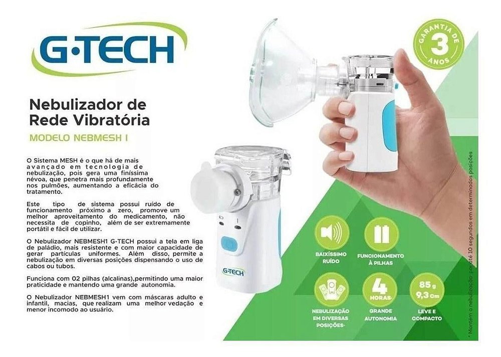 Inalador e Nebulizador De Rede Vibratória NEBMESH1 - G-Tech - Cirúrgica