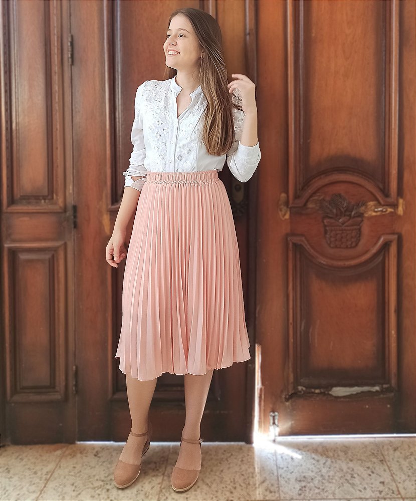 saia midi plissada nude