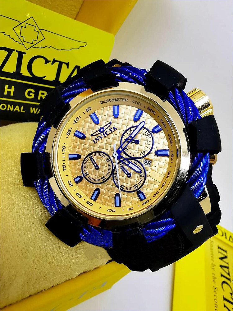 relógio invicta dourado com azul