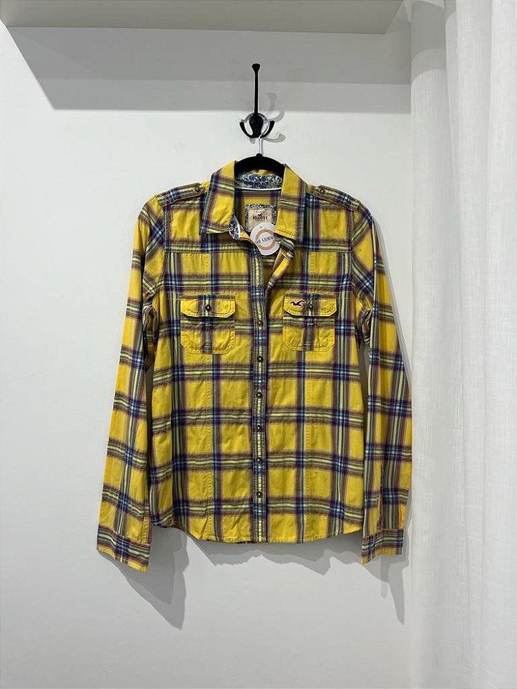HOLLISTER Camisa feminina xadrez amarela G - Second Hand / Brecho