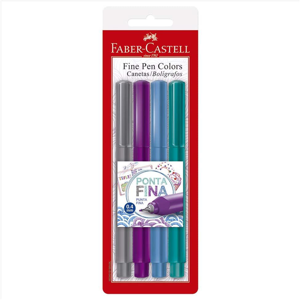 Caneta Fine Pen 0.4mm - Faber Castell - Kit c/ 4 Cores - Paper Shine Store