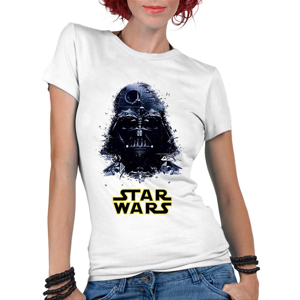 Camiseta Feminina Star Wars Darth Vader Filmes Branca ...