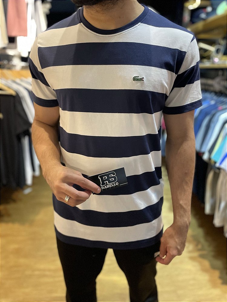 Camiseta Lacoste Listrada- Branca/Azul Escuro - Rabello Store - Tênis,  Multimarcas, Lifestyle e muito mais