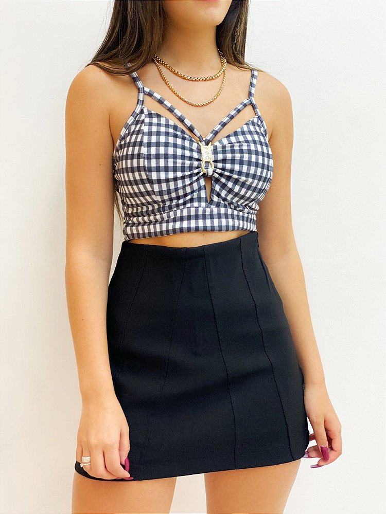 Blusa Sarja Cropped com Manga Bufante  Lez a Lez