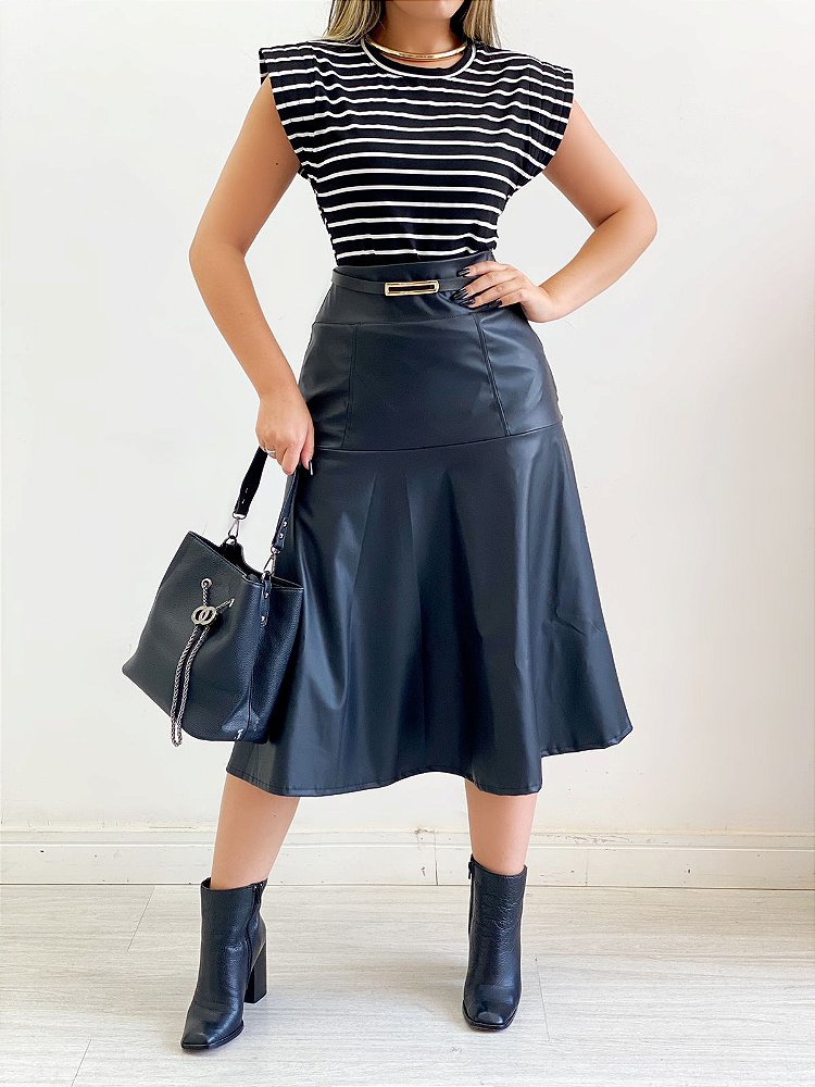 Saia Midi Couro Eco (Diversas Cores) Empório Store